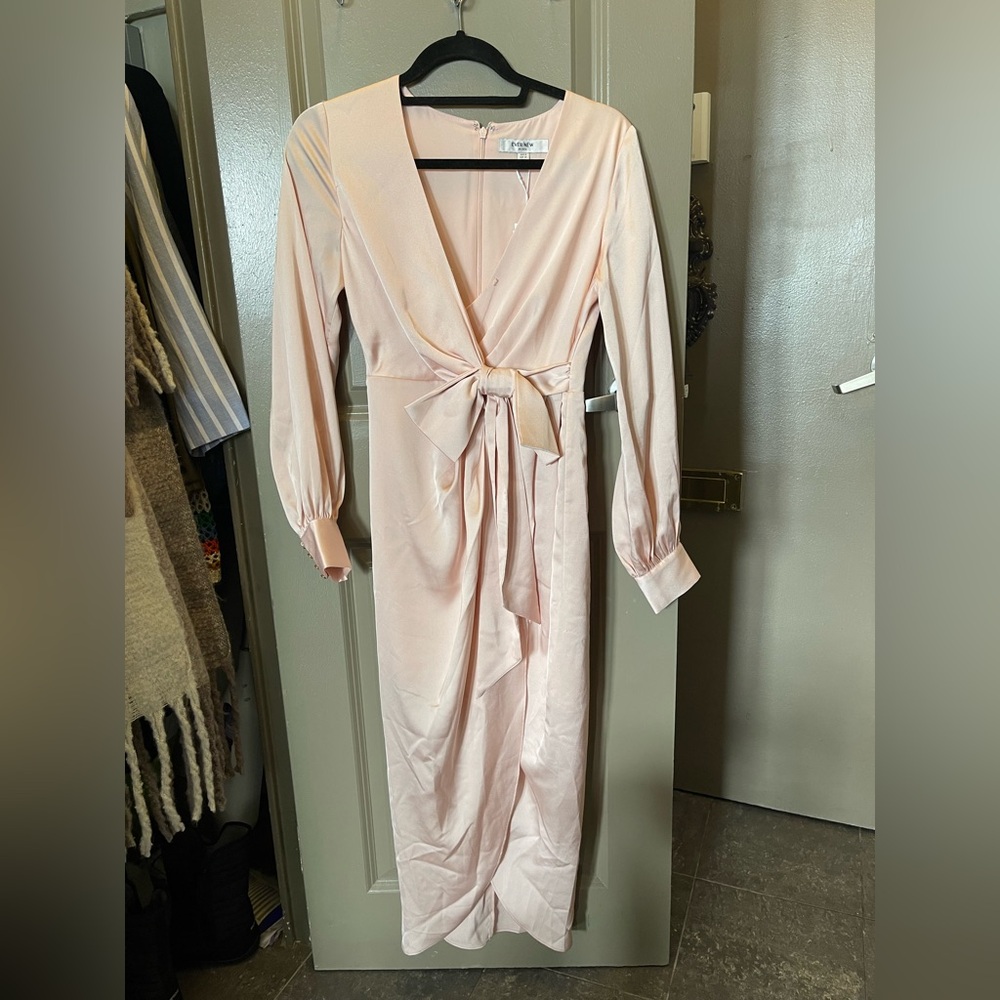 Ever New Pink and Gold Wrap Dress with Bishop Sleeves